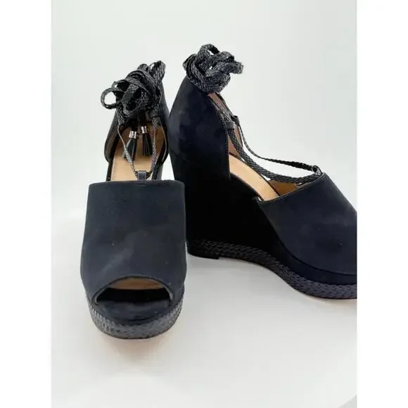 Michael Kors Wedges Womens 11M Navy Suede Ankel Wrap Lace Up Open Toe Braided - Picture 13 of 16